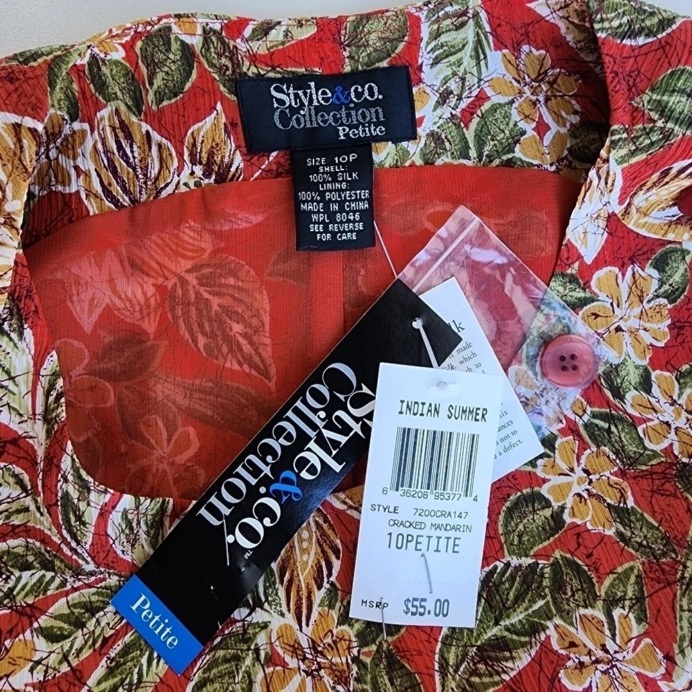 NWT Style & Co. Collection Dress 100% Silk Maxi Tilts & Liner Tropical Red 10P